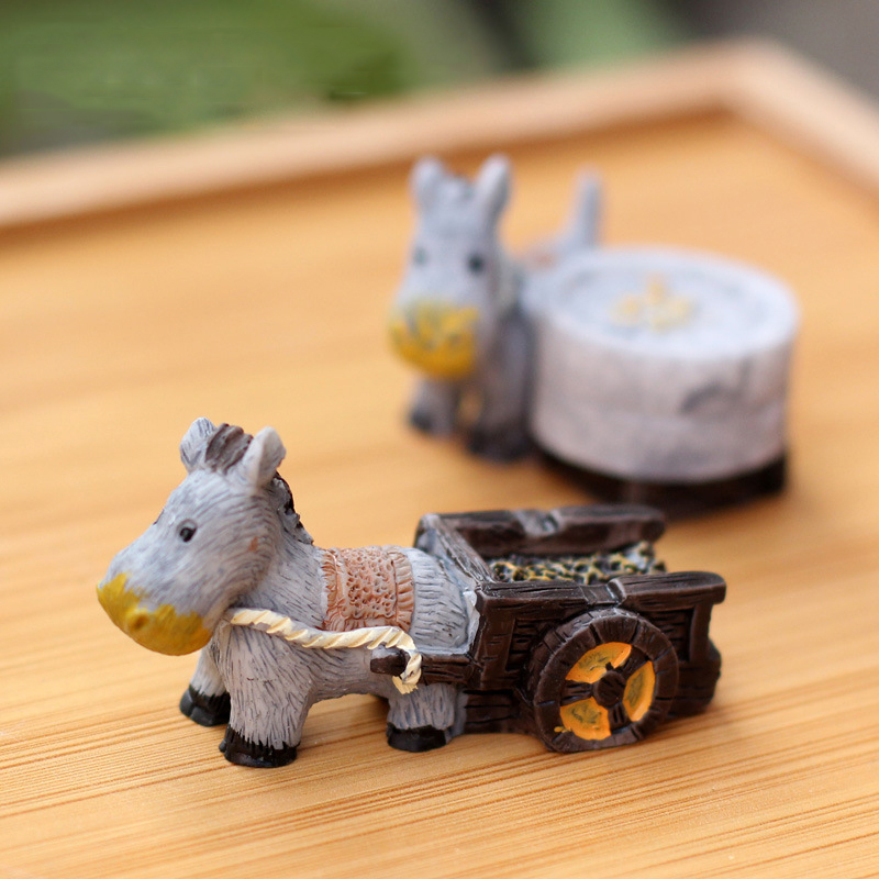 Bonsai Garden Japan - Estatuetas animais mini burro puxando carro