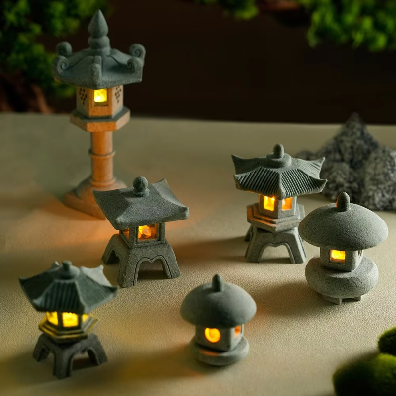 Bonsai Garden For Home - Mini Lanterna Pagode Iluminada, Estátua de
